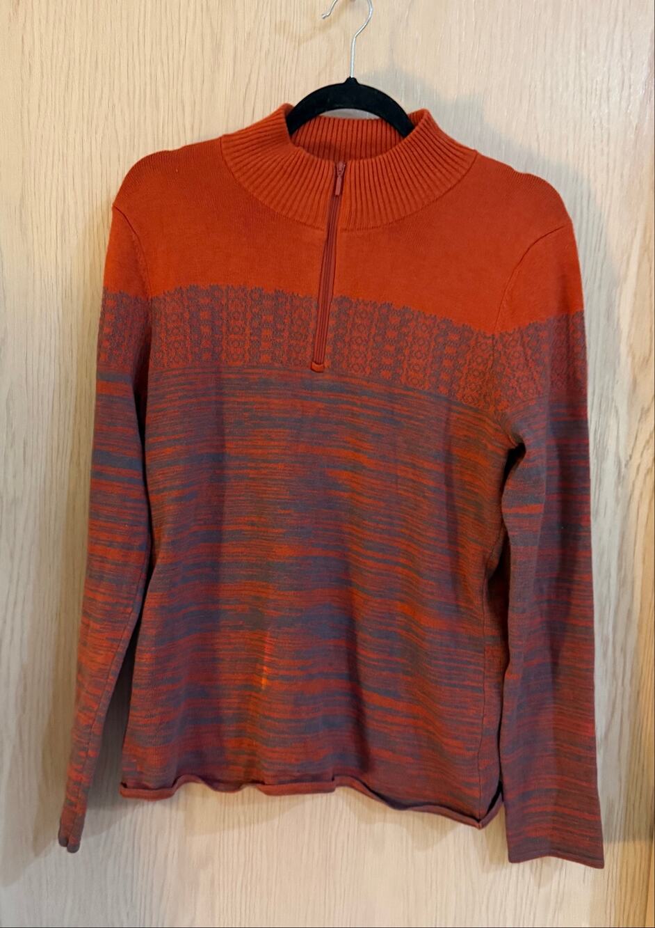 prAna Women’s Medium Rust Orange Patterned Quarter Zip Knit Sweater